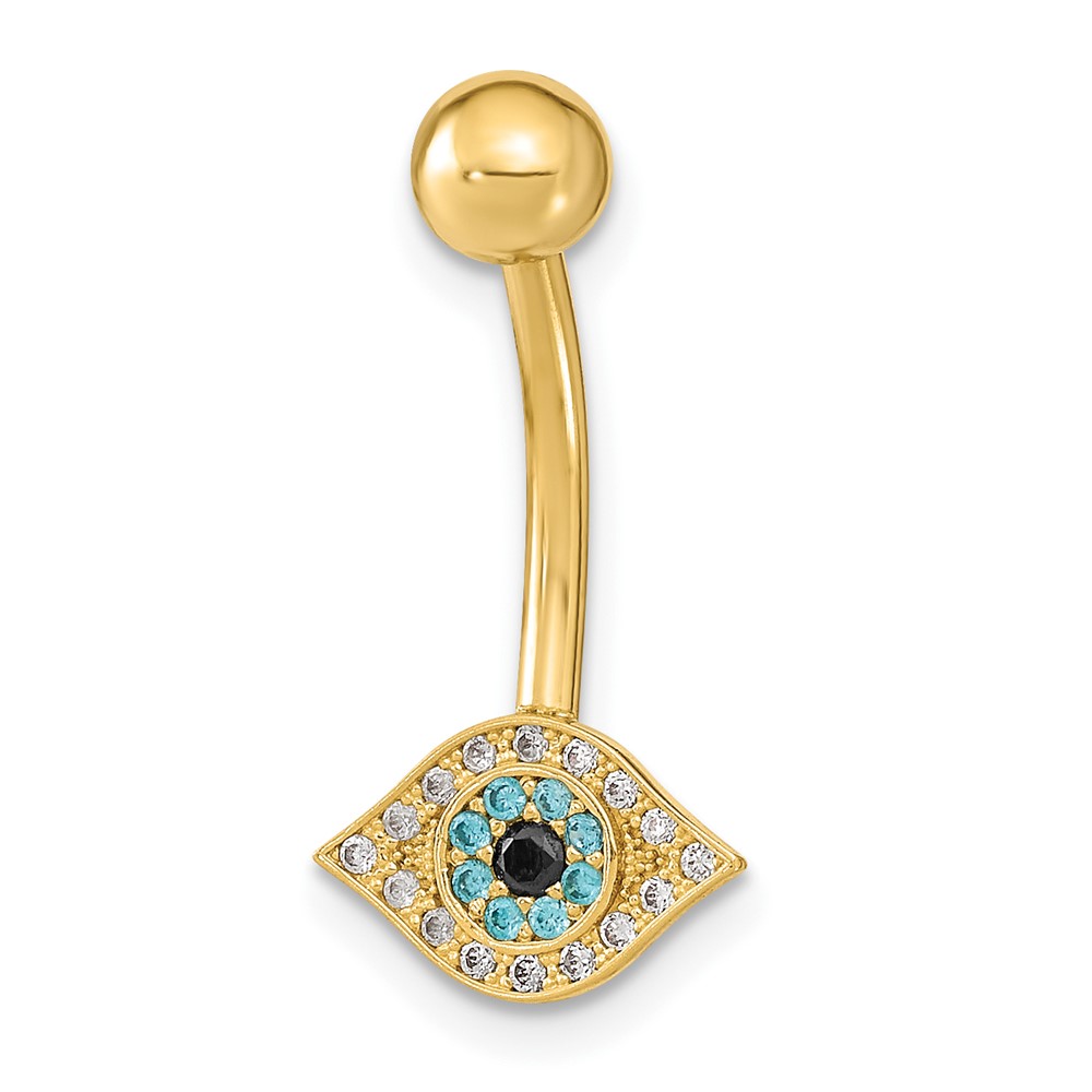 14K 14 Gauge Eye CZ Belly/Navel Ring Body Jewelry (BD219)