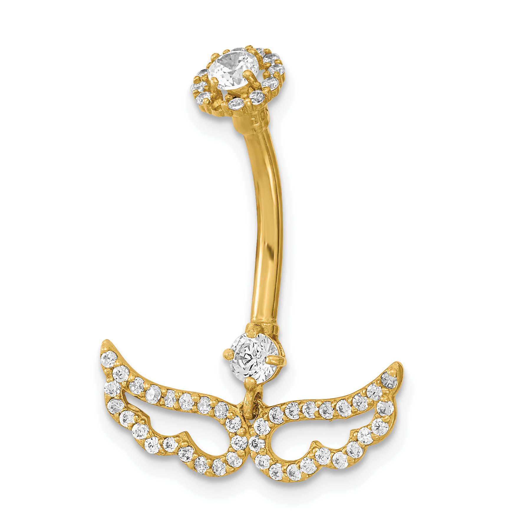 14K 14 Gauge Angel Wings CZ Belly/Navel Ring Body Jewelry (BD220)