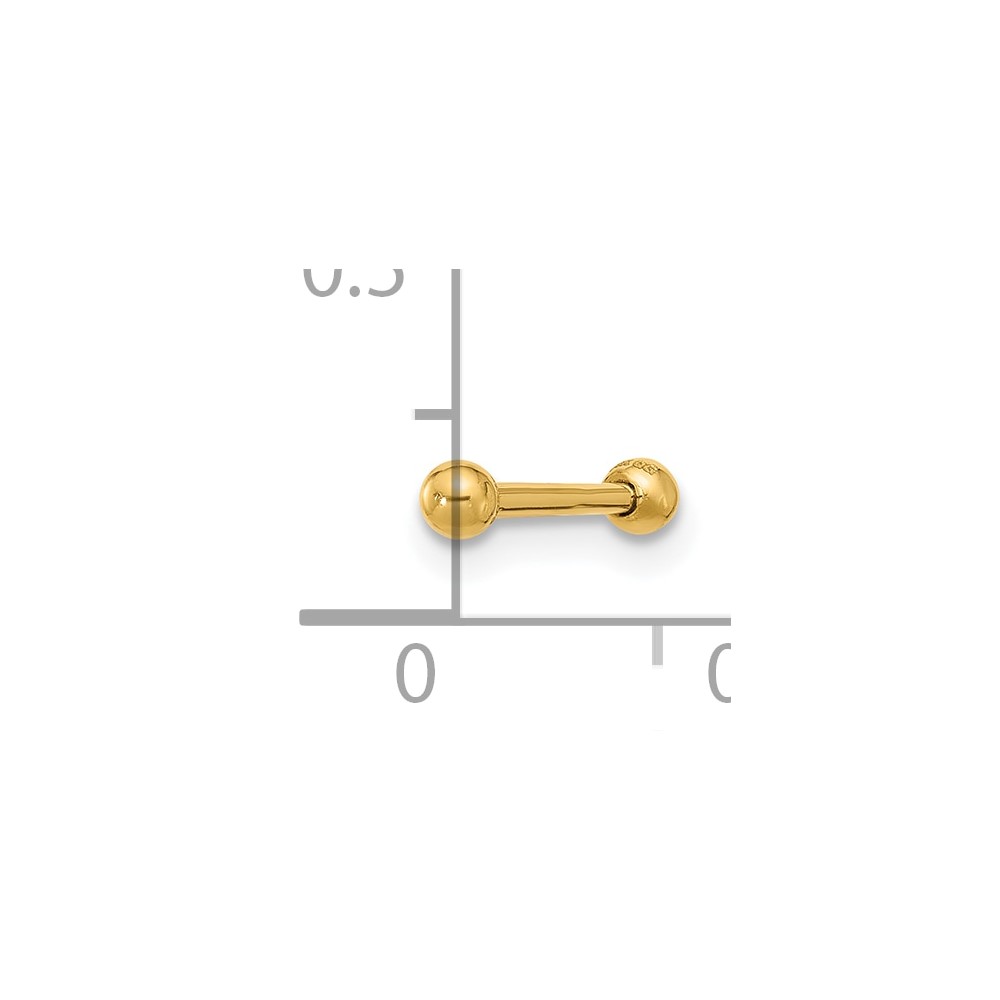 14k 16 Gauge Polished 2.5mm Ball Bar Labret Stud (BD243)