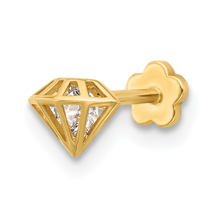 14K 18 Gauge Polished CZ 3D Diamond Shaped Cartilage Body Jewelry (BD245)