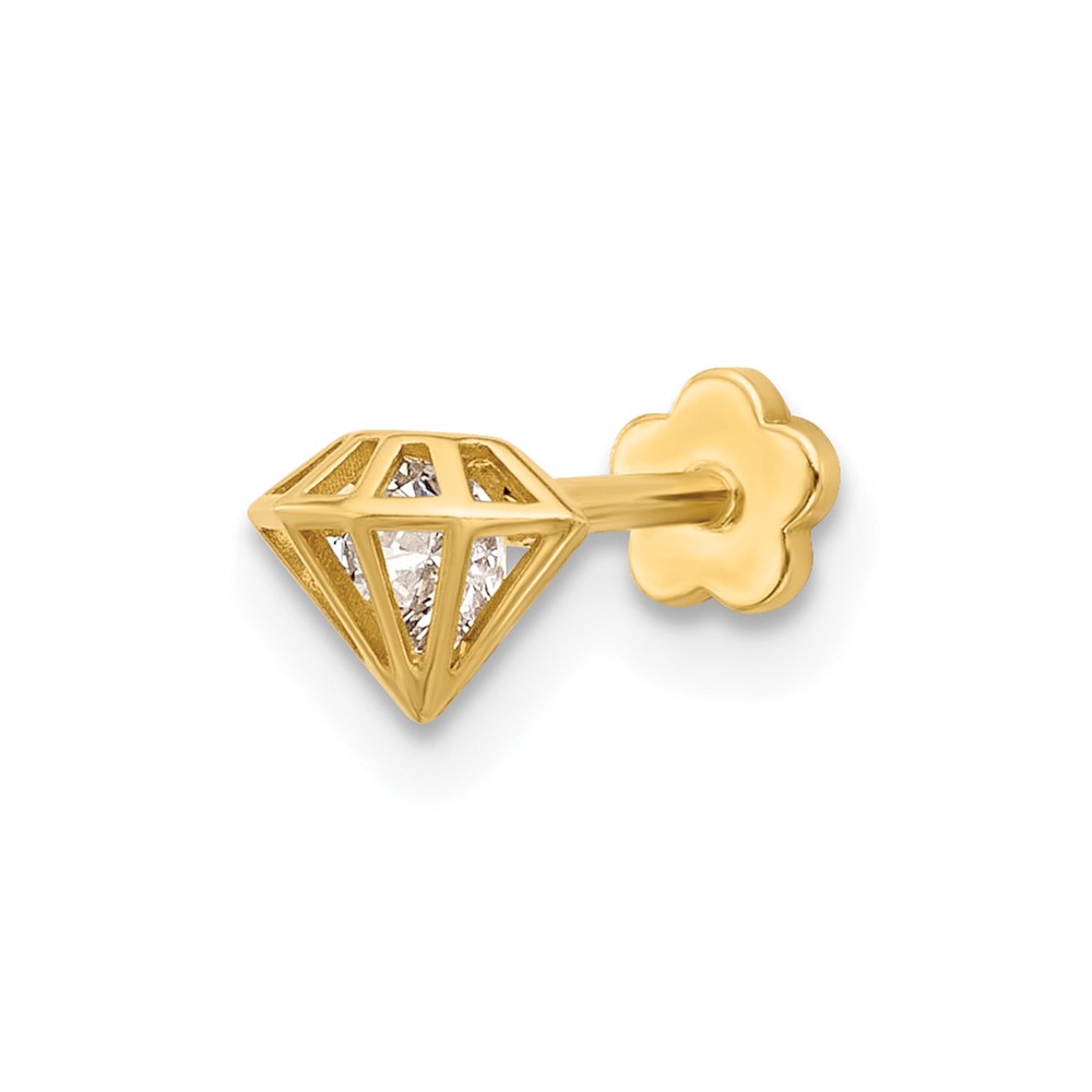 14K 18 Gauge Polished CZ 3D Diamond Shaped Cartilage Body Jewelry (BD245)