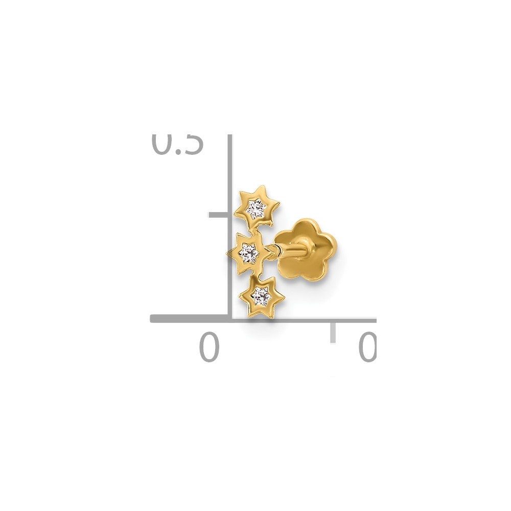 14K 18 Gauge CZ Stars Screwback Cartilage Body Jewelry (BD248)