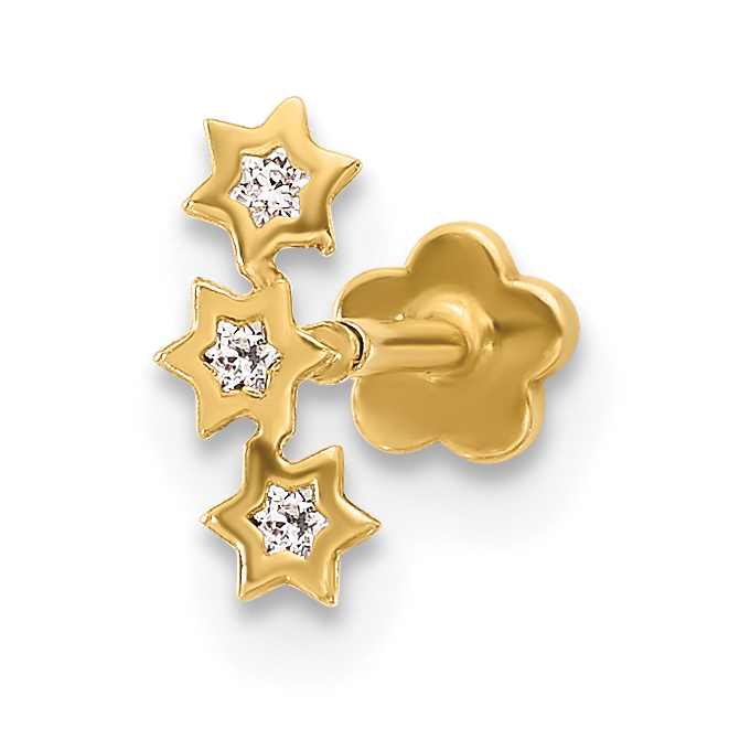 14K 18 Gauge CZ Stars Screwback Cartilage Body Jewelry (BD248)