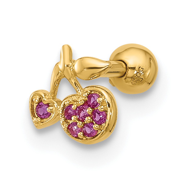 14K 18 Gauge Polished CZ Cherry Cartilage Stud (BD255)