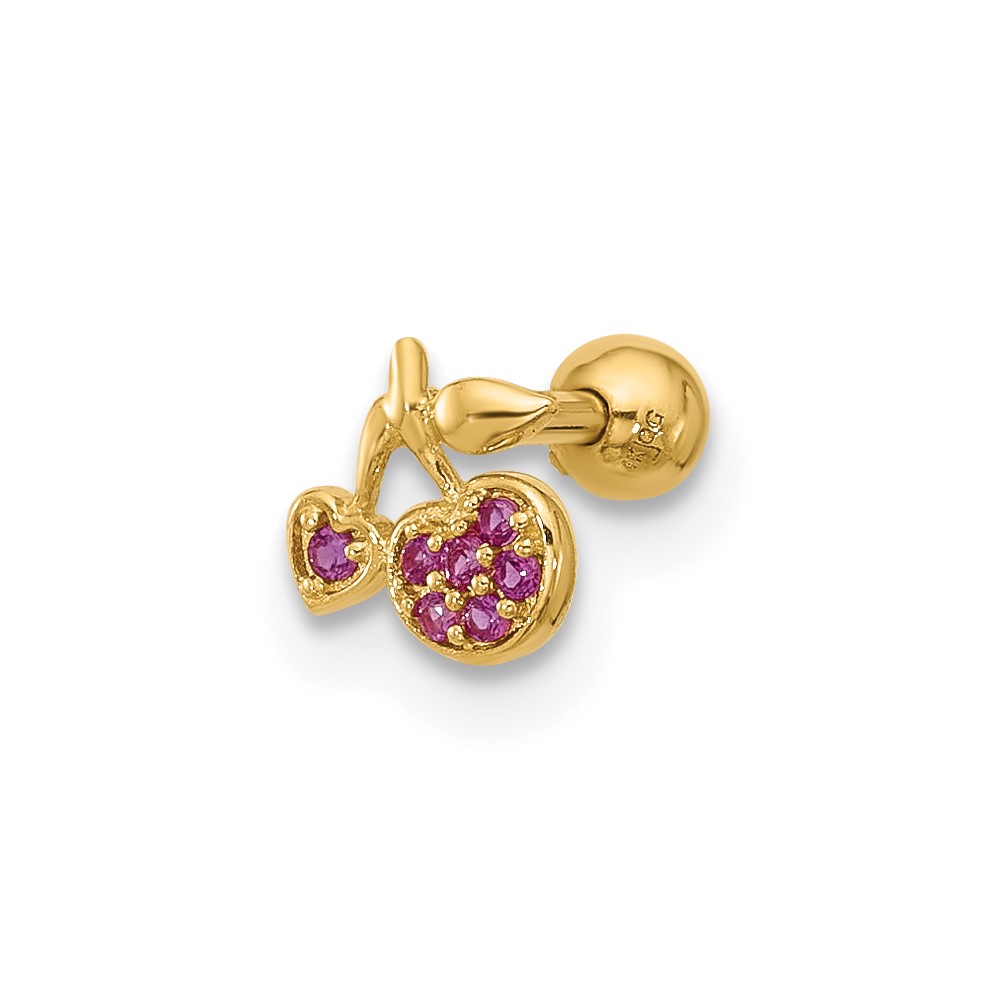 14K 18 Gauge Polished CZ Cherry Cartilage Stud (BD255)