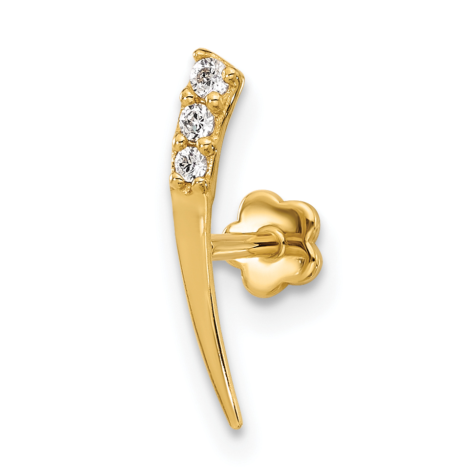 14K 18 Gauge Polished CZ Cartilage Body Jewelry (BD257)