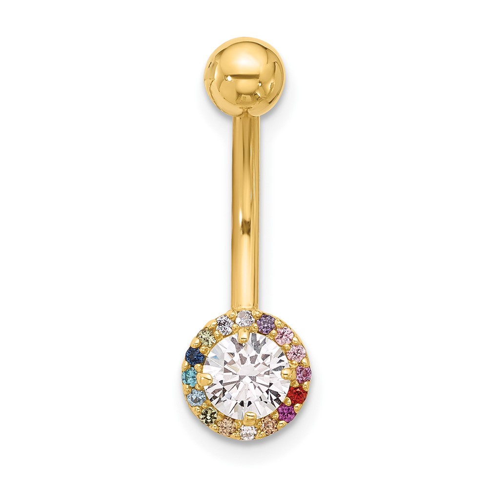 14k 14 Gauge Polished Rainbow CZ Belly / Navel Ring (BD266)