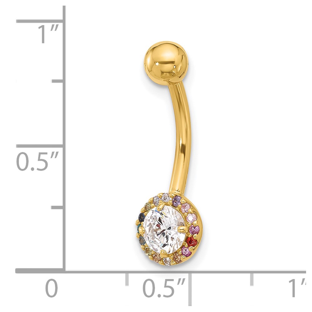 14k 14 Gauge Polished Rainbow CZ Belly / Navel Ring (BD266)