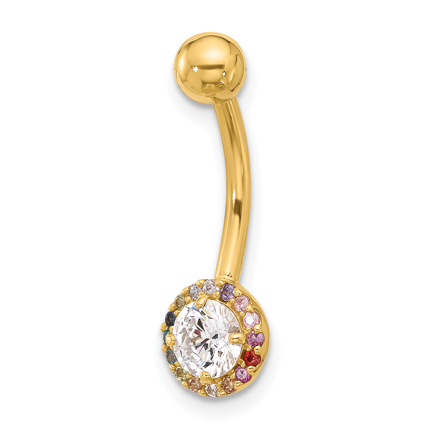 14k 14 Gauge Polished Rainbow CZ Belly / Navel Ring (BD266)