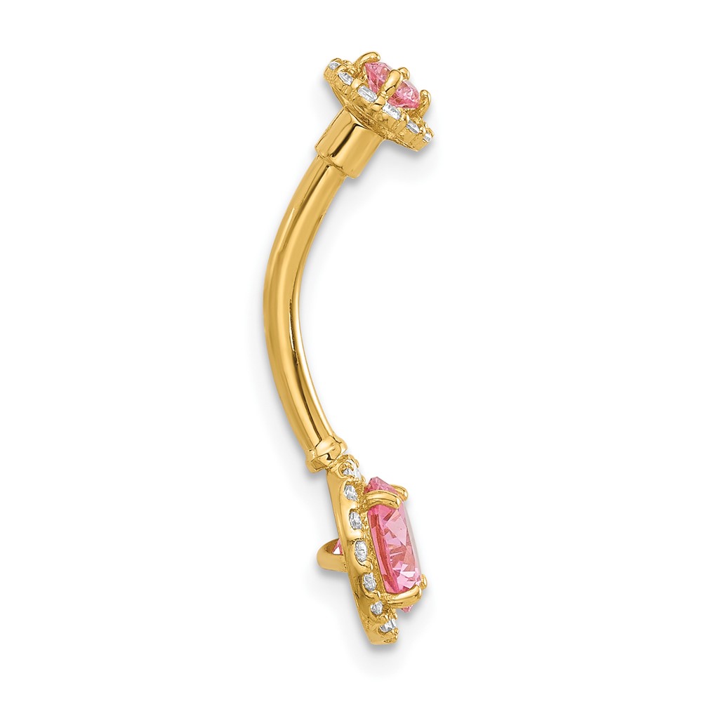 14K 14 Gauge Polished Pink and White CZ Navel/Belly Ring (BD269)