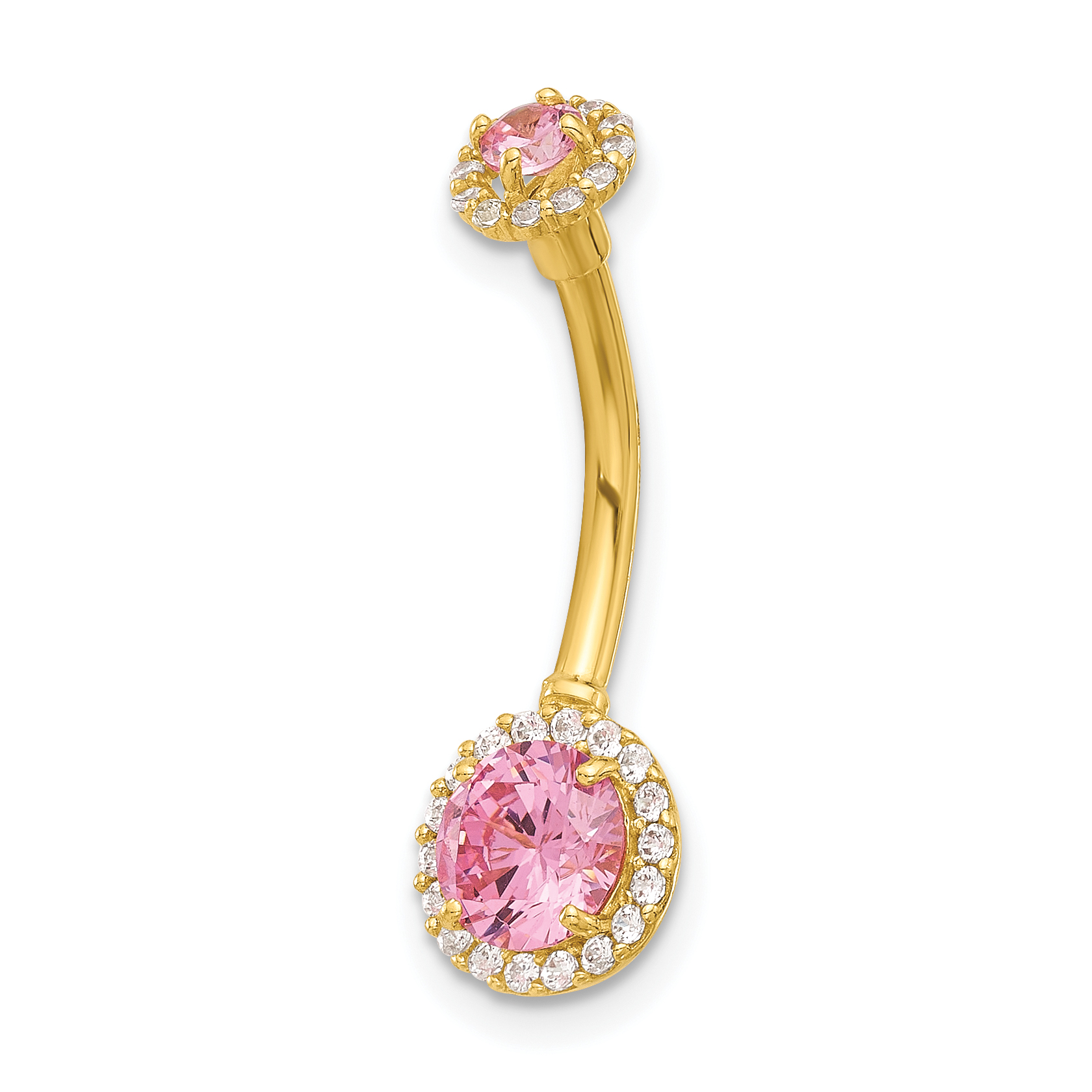 14K 14 Gauge Polished Pink and White CZ Navel/Belly Ring (BD269)