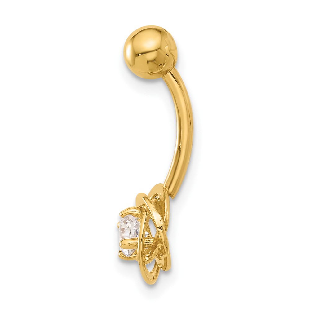 14K 14 Gauge Polished CZ Love Knot Navel/Belly Ring (BD272)