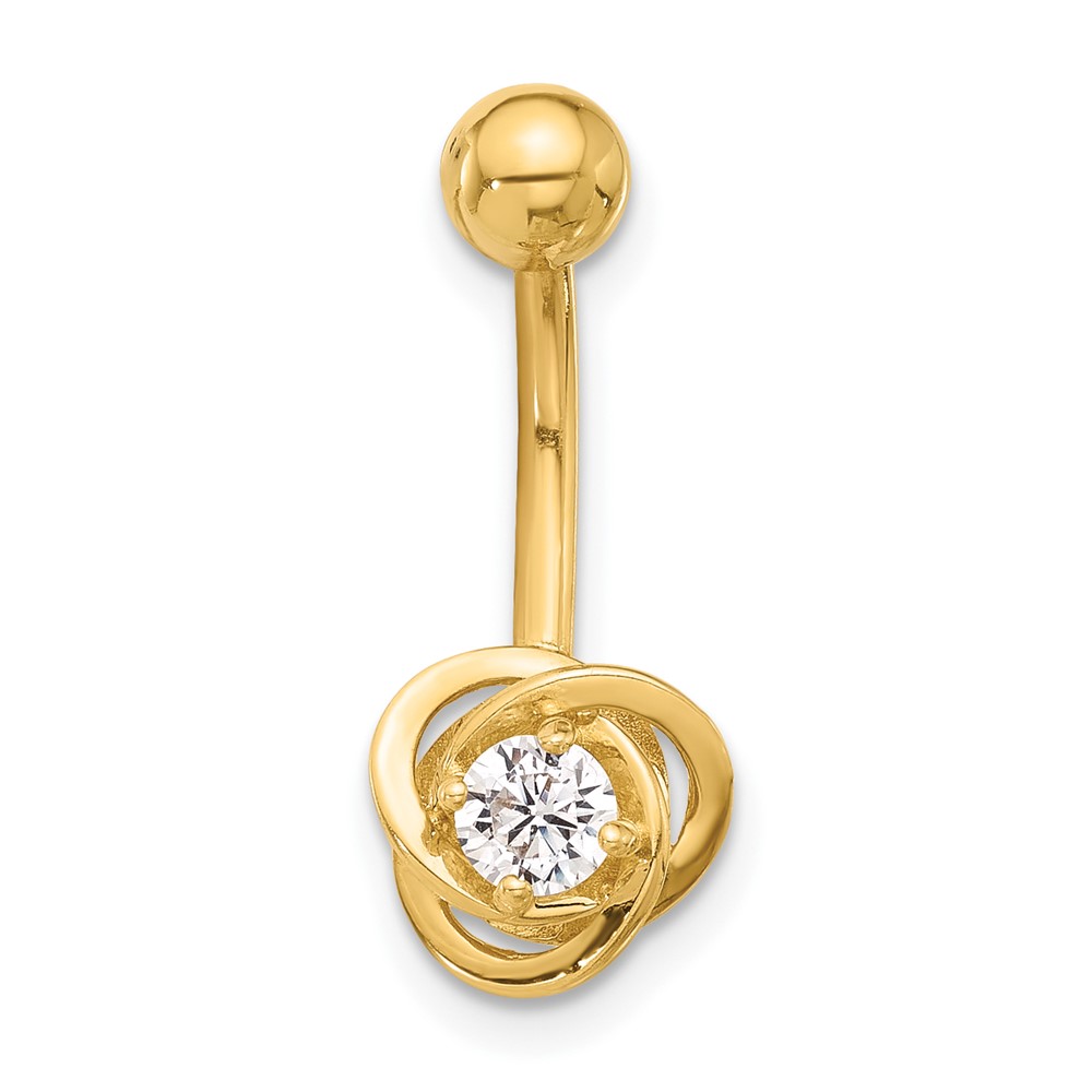 14K 14 Gauge Polished CZ Love Knot Navel/Belly Ring (BD272)