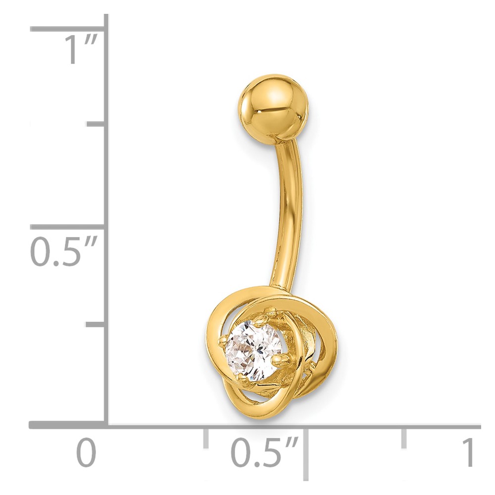 14K 14 Gauge Polished CZ Love Knot Navel/Belly Ring (BD272)
