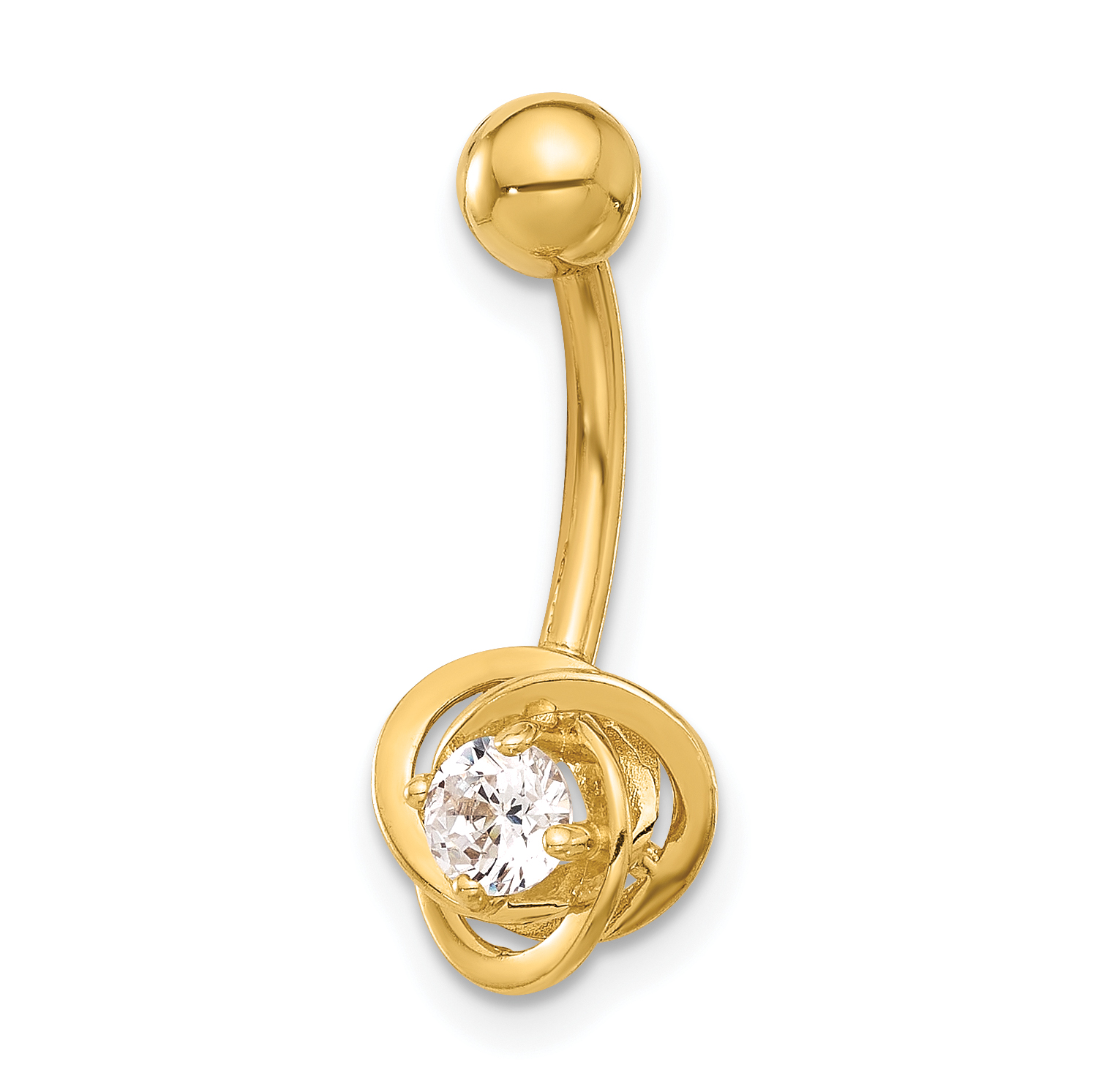 14K 14 Gauge Polished CZ Love Knot Navel/Belly Ring (BD272)