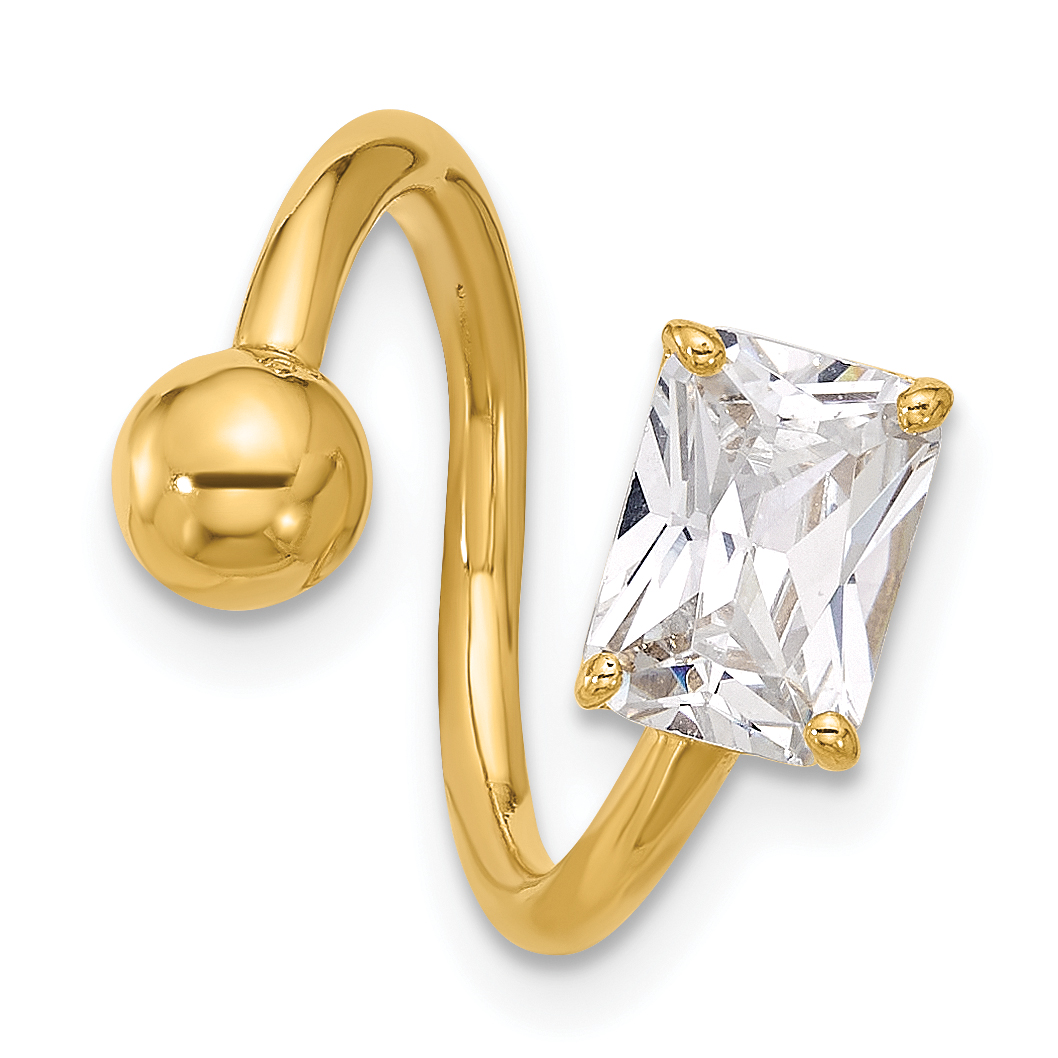 14k 14 Gauge Polished CZ Cartilage Ring (BD275)