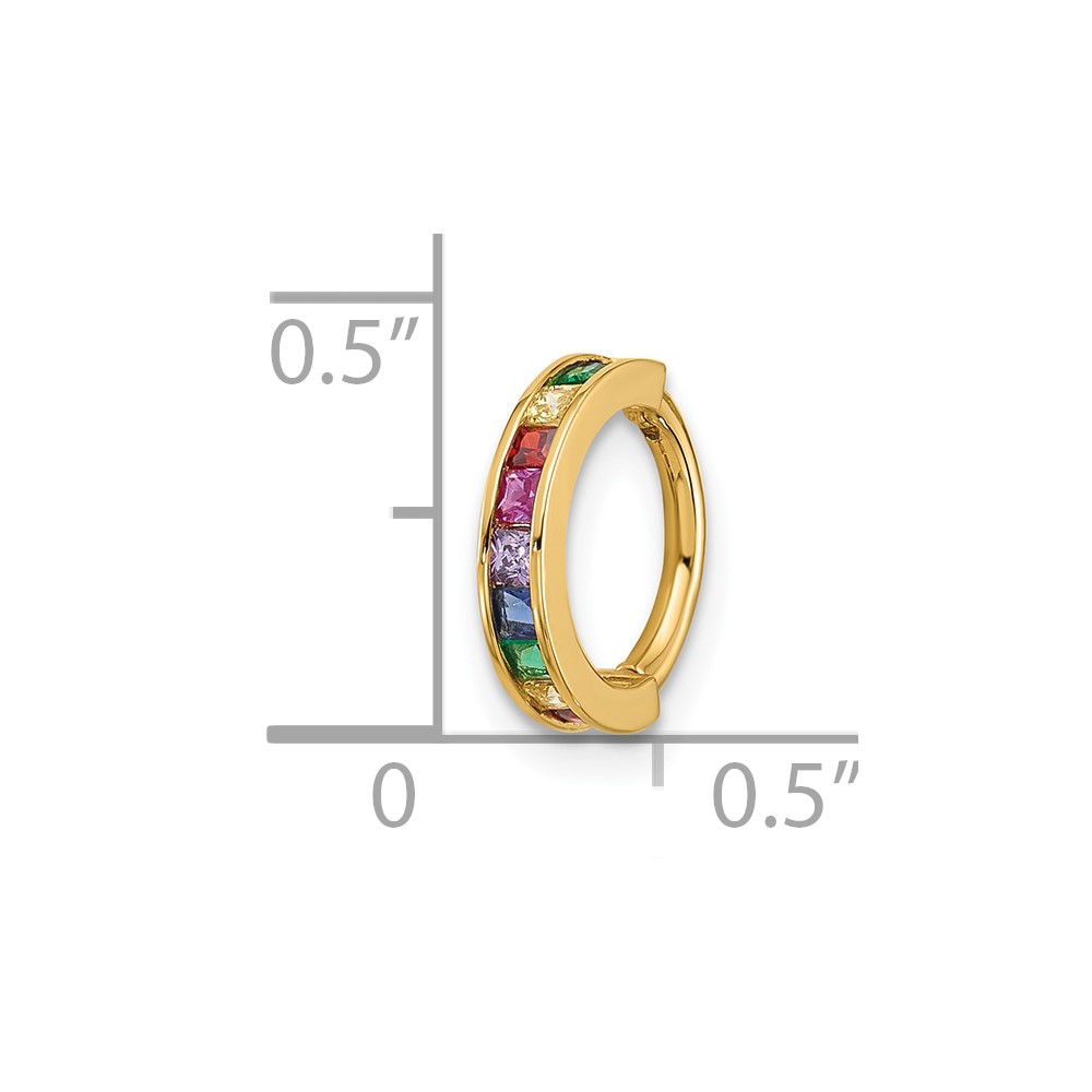 14k 16 Gauge Polished Rainbow CZ Hinged Cartilage Ring (BD278)