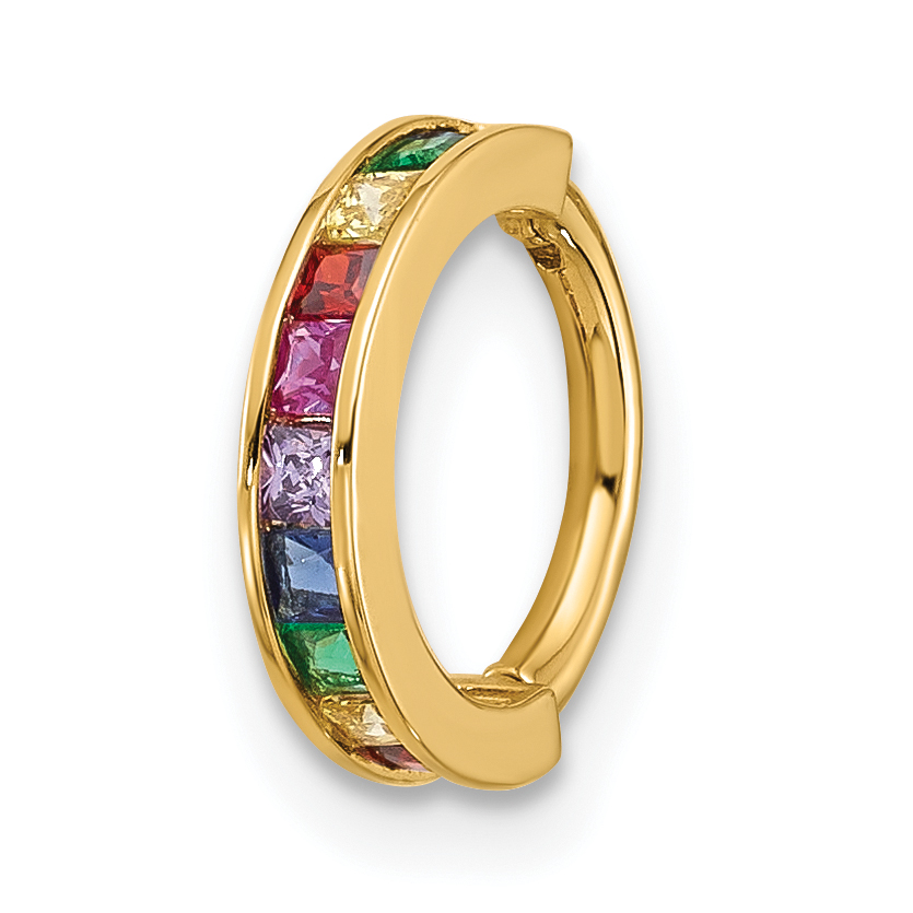 14k 16 Gauge Polished Rainbow CZ Hinged Cartilage Ring (BD278)
