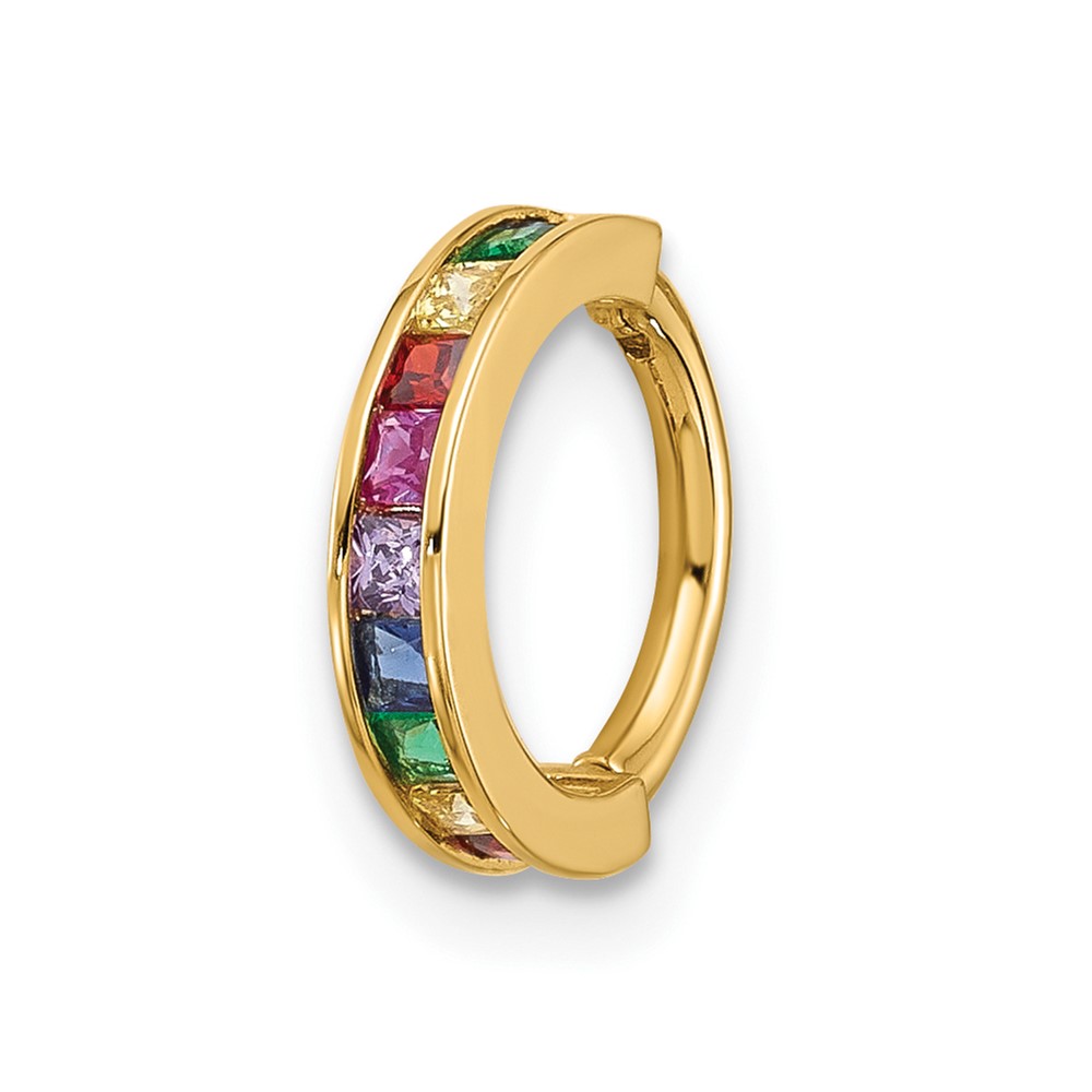 14k 16 Gauge Polished Rainbow CZ Hinged Cartilage Ring (BD278)