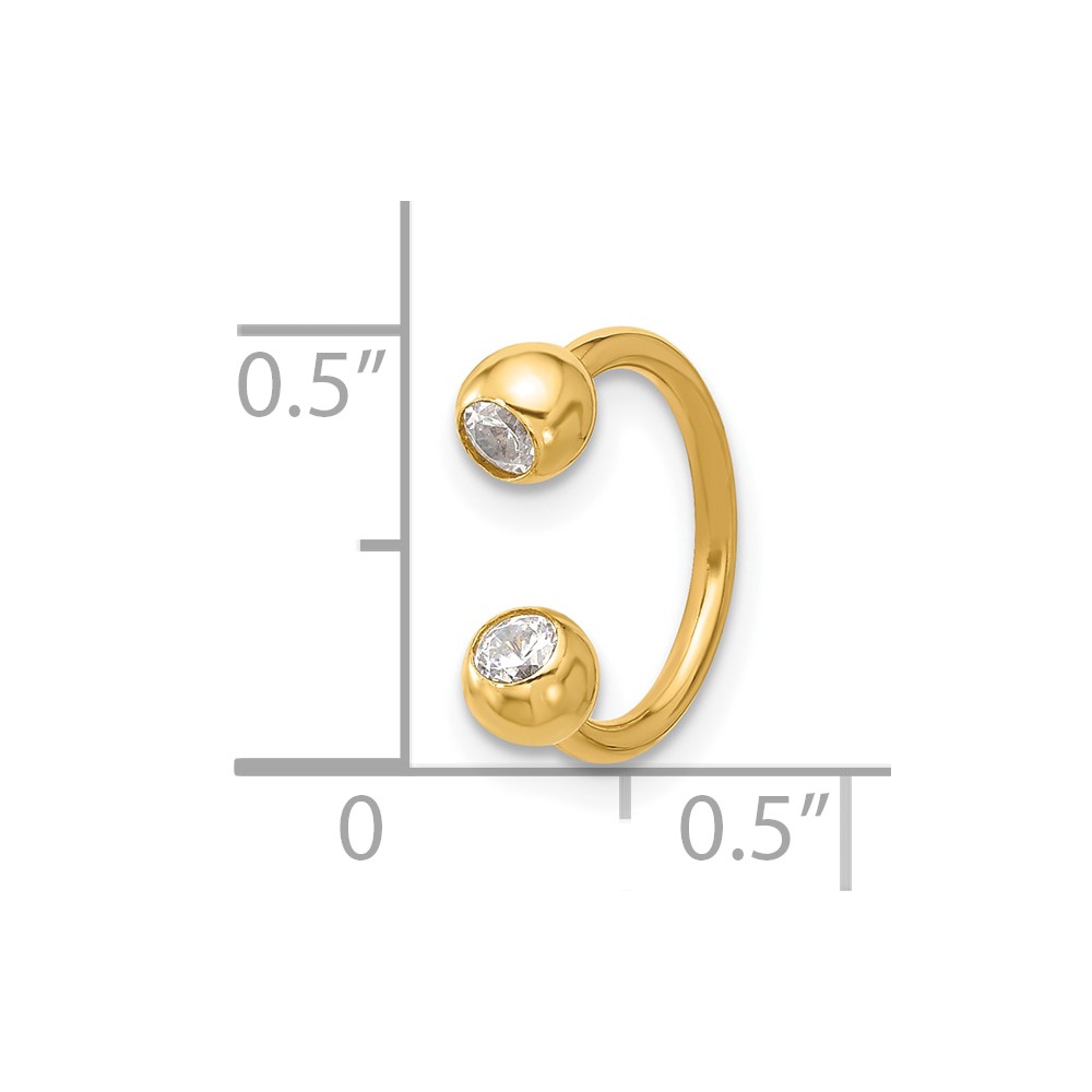14k 16 Gauge Polished 4mm CZ Cartilage Ring (BD280)