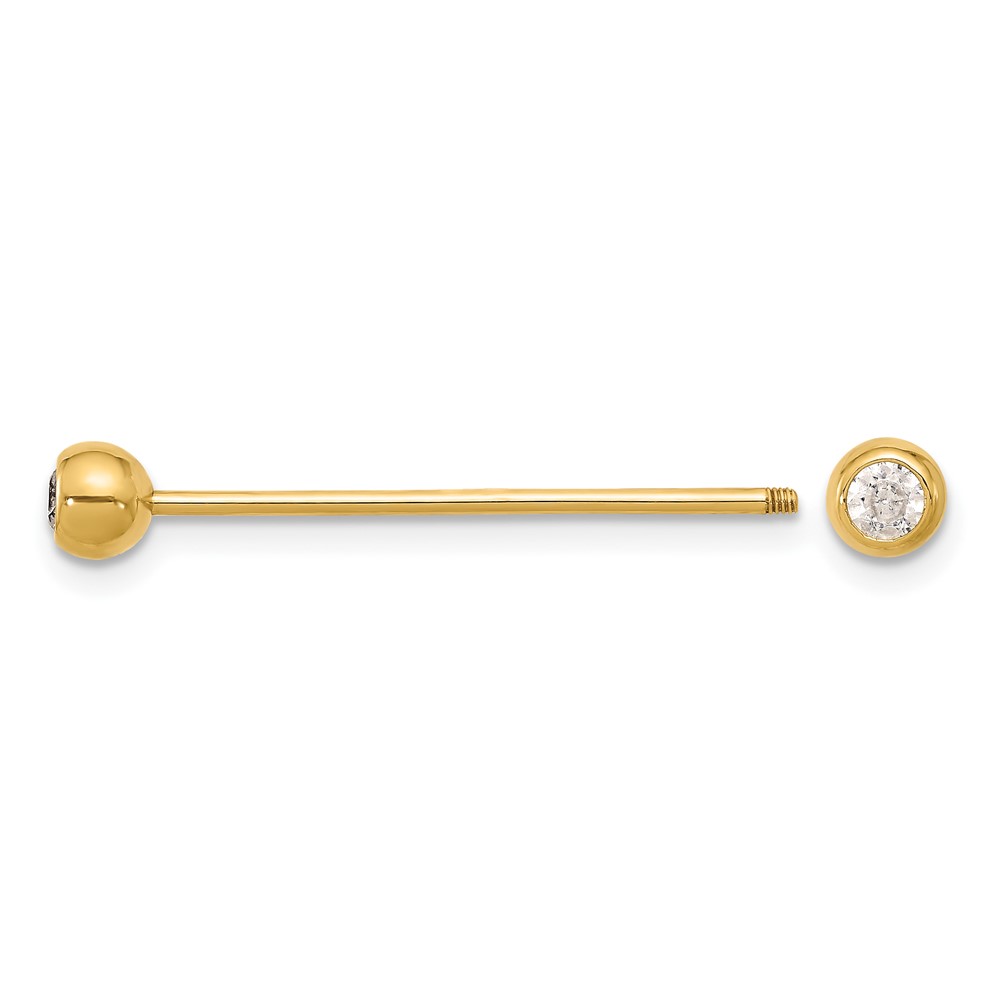 14k 18 Gauge Polished CZ Industrial Body Jewelry (BD281)