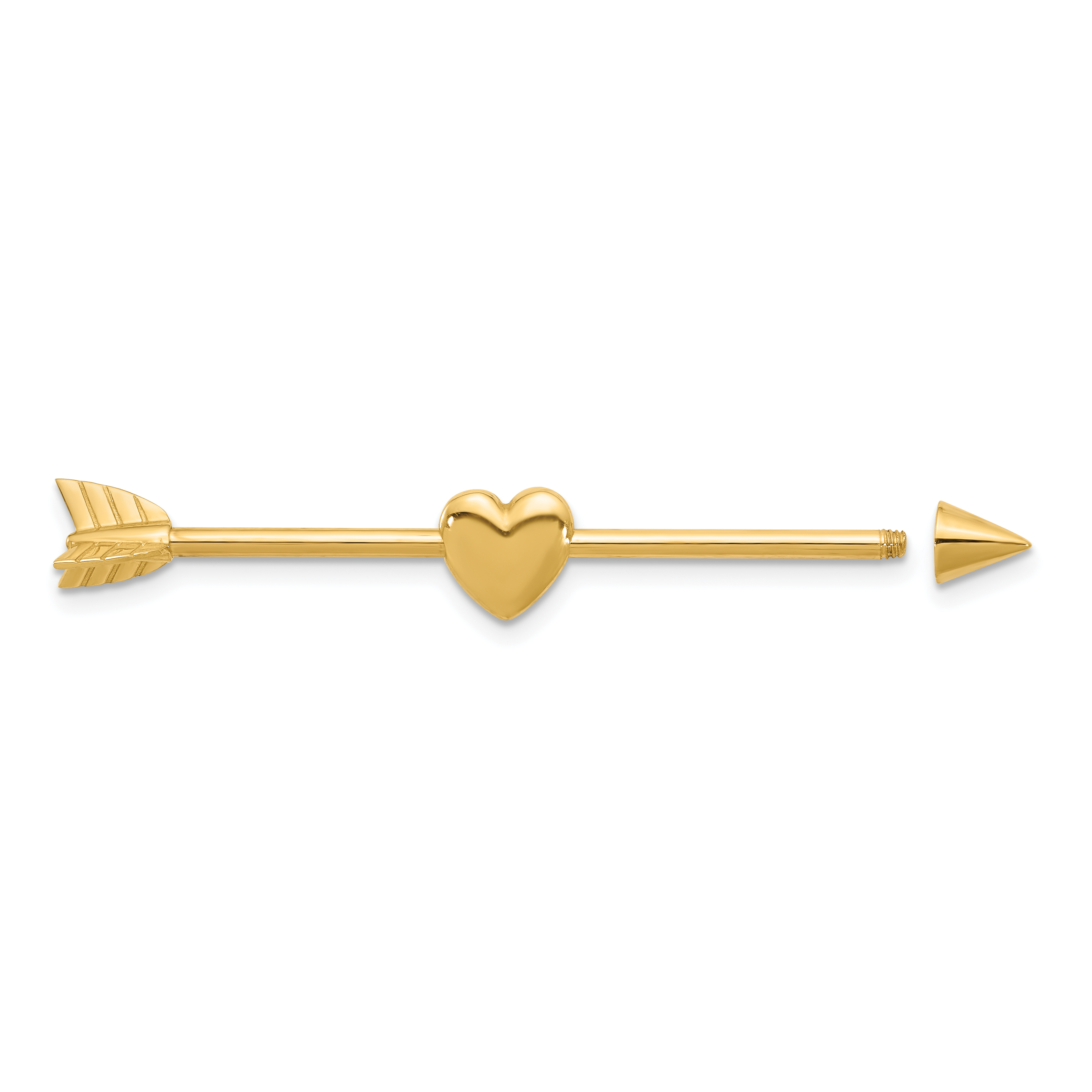 14k 14 Gauge Polished Arrow with Heart Industrial Body Jewelry (BD283)