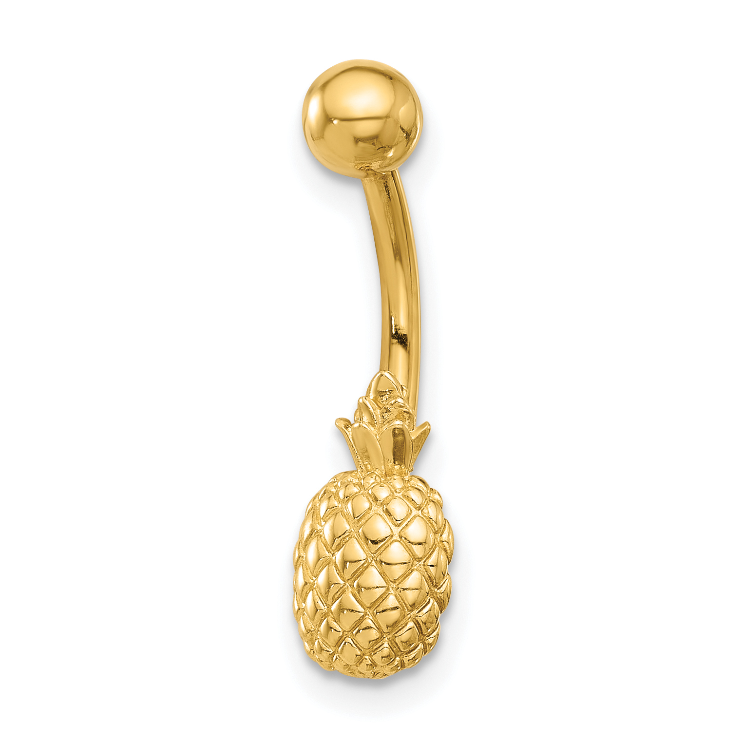 14K 14 Gauge Polished and Textured Pineapple Navel/Belly Ring (BD285)