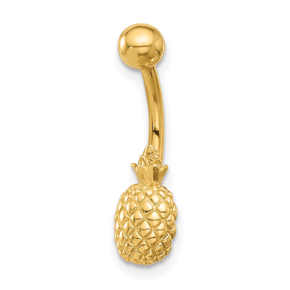 14K 14 Gauge Polished and Textured Pineapple Navel/Belly Ring (BD285)
