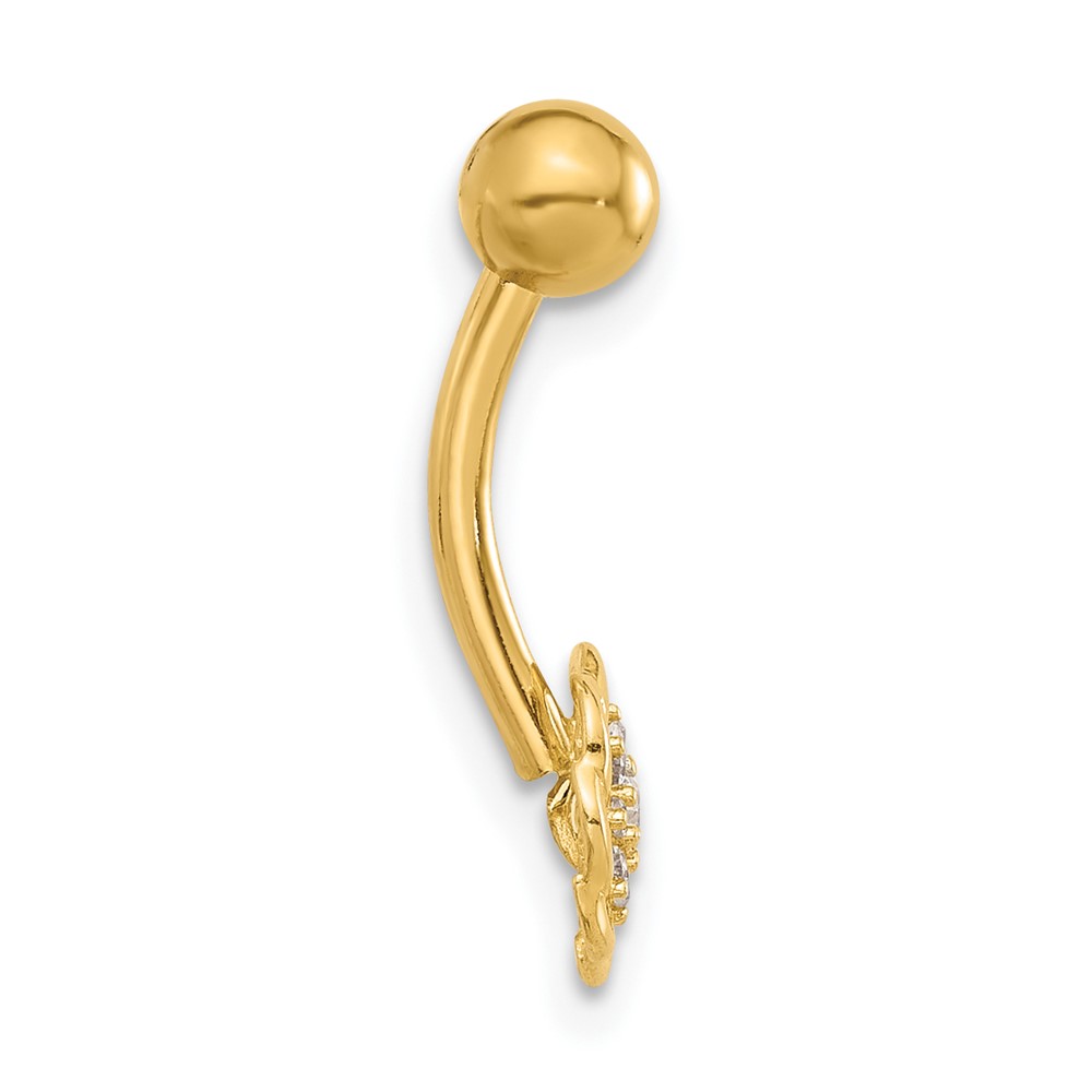 14K 14 Gauge Polished CZ Flower Navel/Belly Ring (BD289)