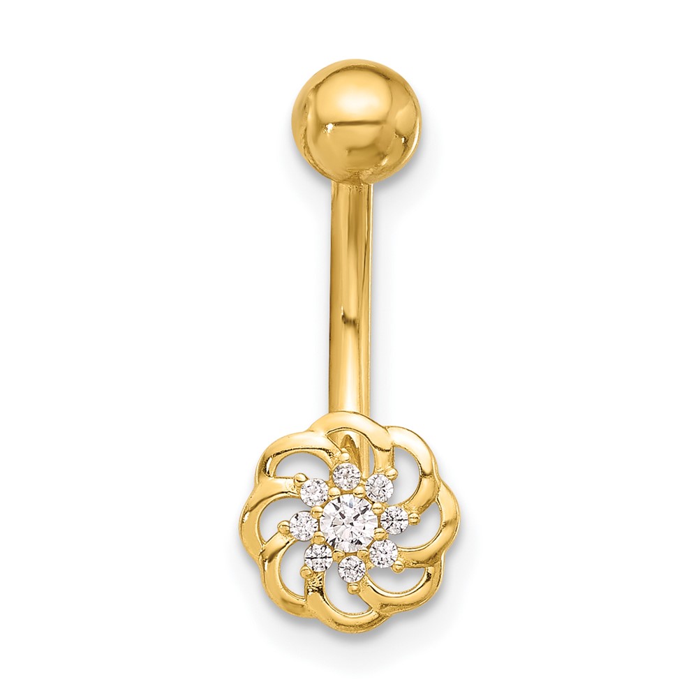 14K 14 Gauge Polished CZ Flower Navel/Belly Ring (BD289)