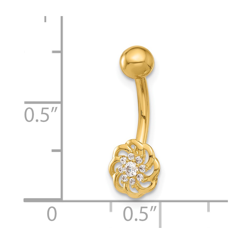 14K 14 Gauge Polished CZ Flower Navel/Belly Ring (BD289)