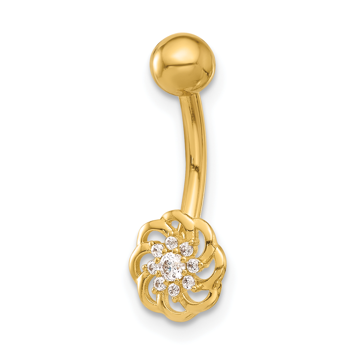 14K 14 Gauge Polished CZ Flower Navel/Belly Ring (BD289)