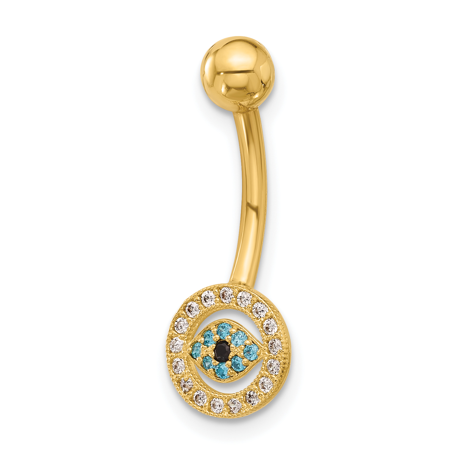 14K 14 Gauge Polished Multi-color CZ Evil Eye Navel/Belly Ring (BD290)