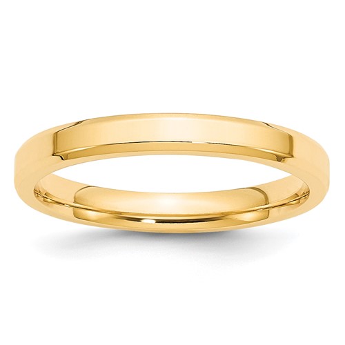 14K Yellow Gold 3mm Beveled Edge Comfort Fit Wedding Band, Size 8
