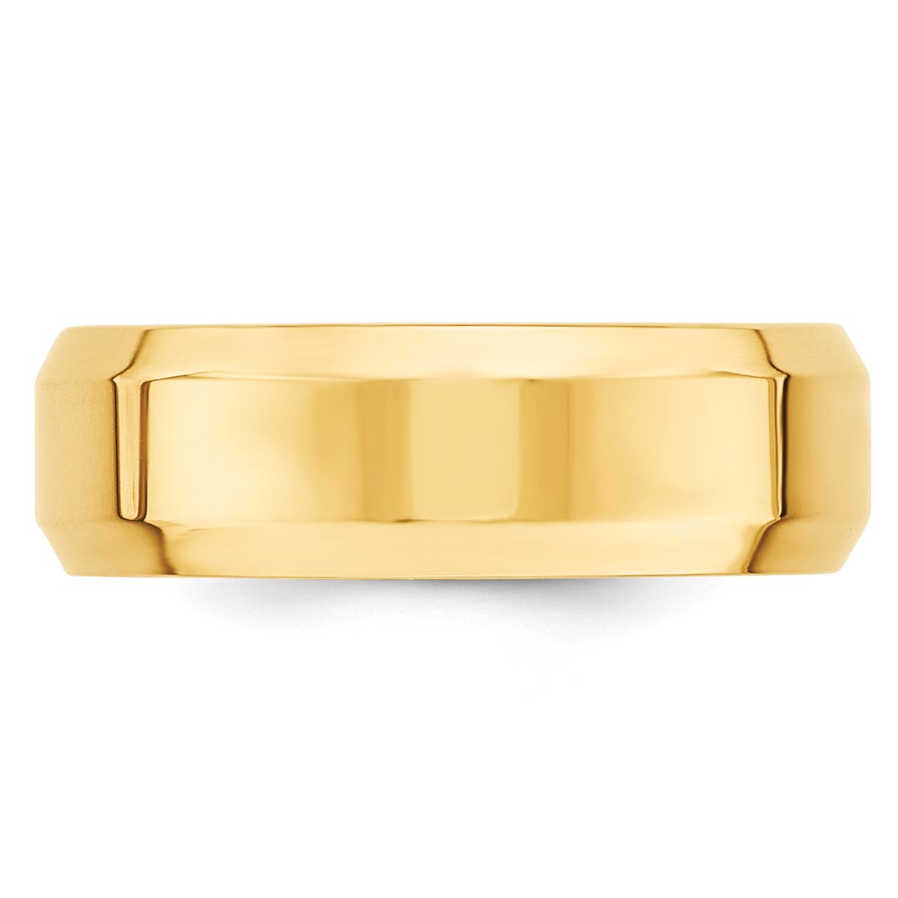 14k Yellow Gold 7mm Beveled Edge Comfort Fit Wedding Band Size 10 (BEC070-10)