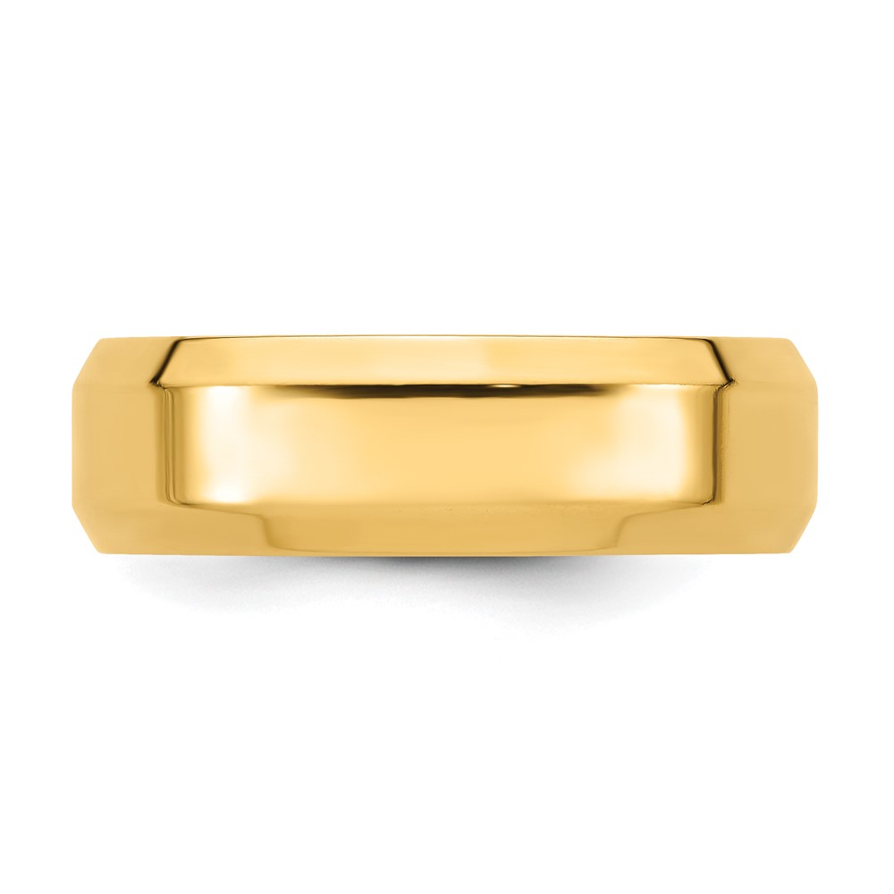14k Yellow Gold 7mm Beveled Edge Comfort Fit Wedding Band Size 10 (BEC070-10)
