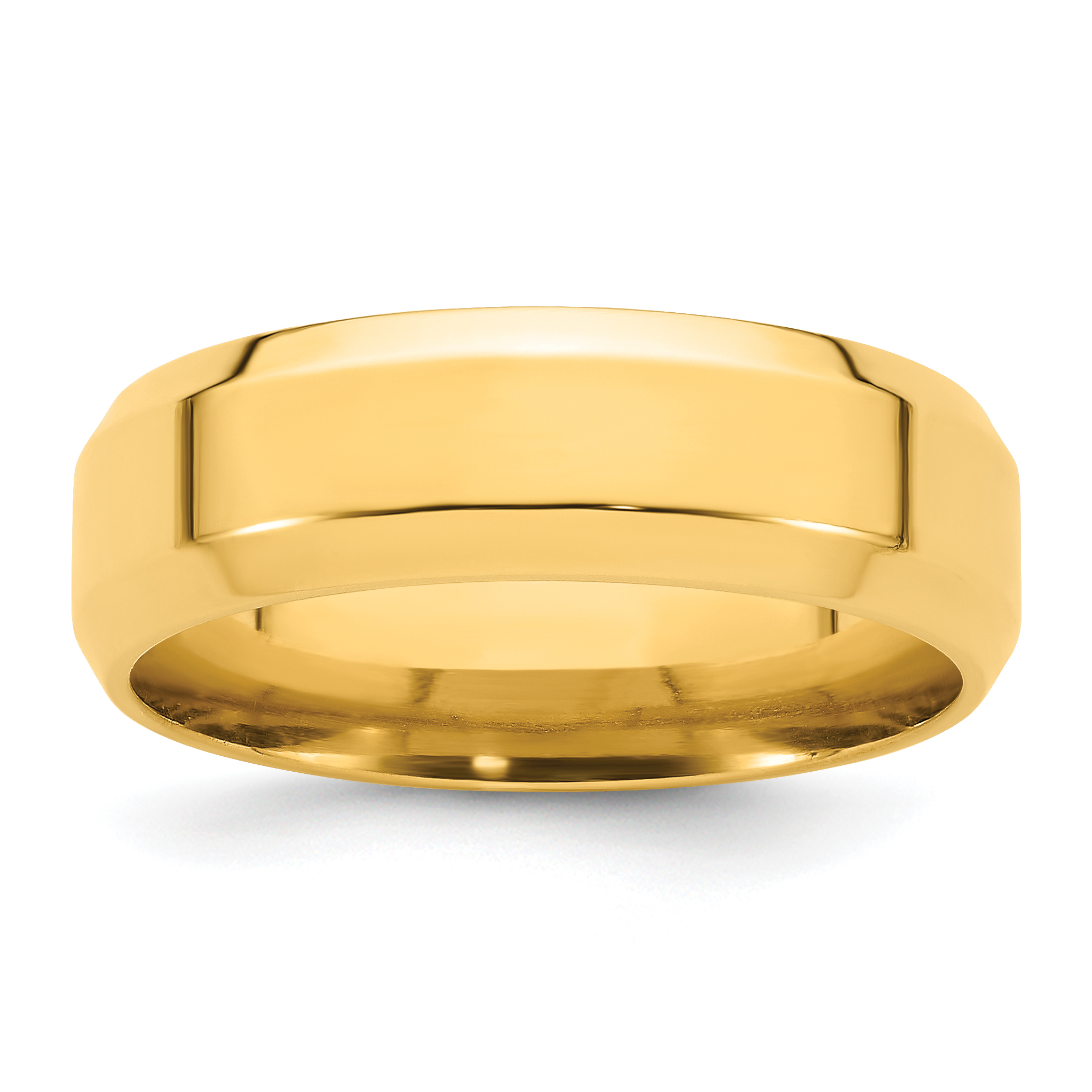 14k Yellow Gold 7mm Beveled Edge Comfort Fit Wedding Band Size 10 (BEC070-10)
