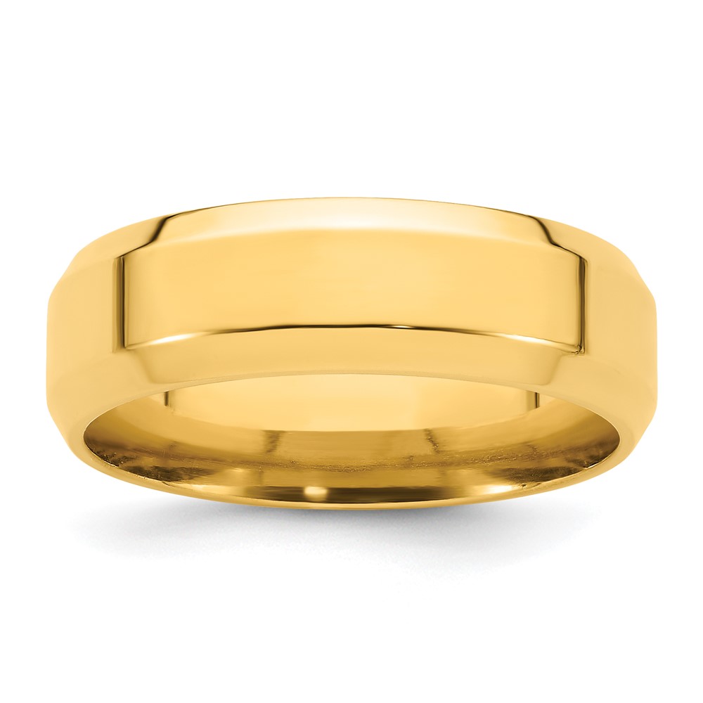 14k Yellow Gold 7mm Beveled Edge Comfort Fit Wedding Band Size 10 (BEC070-10)