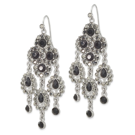 1928 Jewelry Silver-tone Jet Black Glass Stones Chandelier Dangle Earrings