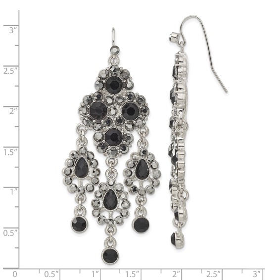 1928 Jewelry Silver-tone Jet Black Glass Stones Chandelier Dangle Earrings