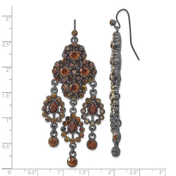 1928 Boutique Black-plated Brown Glass Chandelier Dangle Earrings