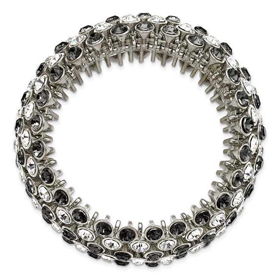 1928 Jewelry Silver-tone Wide Jet Black and Clear Crystals and Acrylic Stones Stretch Bracelet