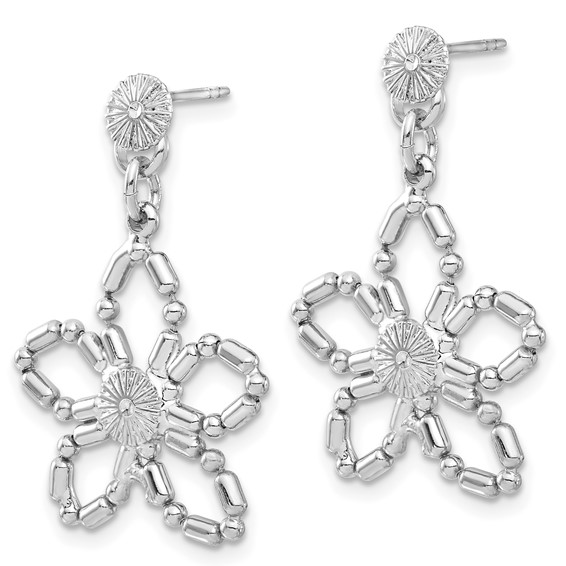 1928 Silver-tone Flower Post Dangle Earrings