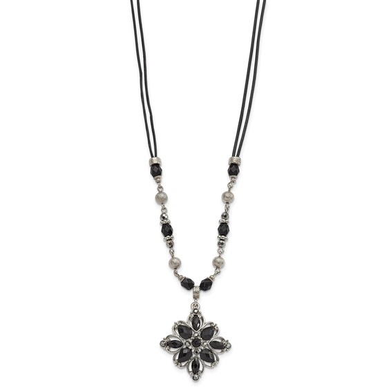 1928 Jewelry Silver-tone Link Clear Black and Hematite Crystal Faceted Beads Acrylic Stone Accented with 3 inch extension Necklace