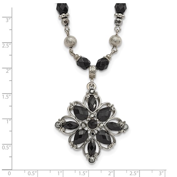 1928 Jewelry Silver-tone Link Clear Black and Hematite Crystal Faceted Beads Acrylic Stone Accented with 3 inch extension Necklace