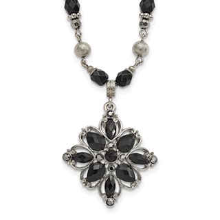 1928 Jewelry Silver-tone Link Clear Black and Hematite Crystal Faceted Beads Acrylic Stone Accented with 3 inch extension Necklace