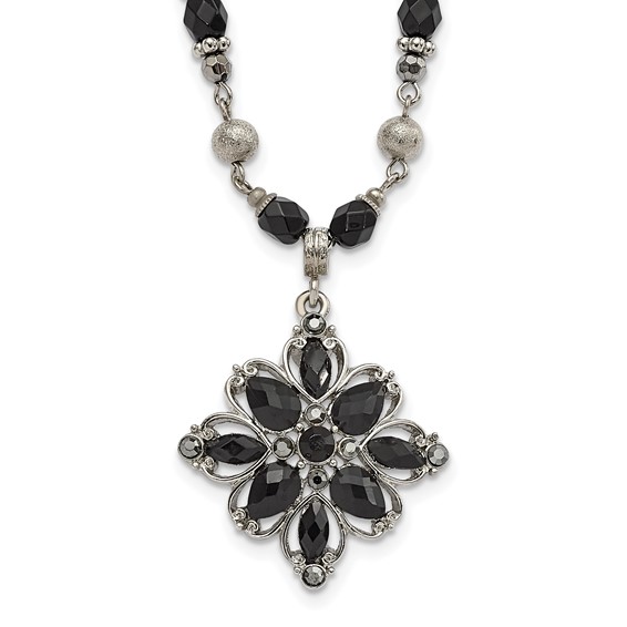 1928 Jewelry Silver-tone Link Clear Black and Hematite Crystal Faceted Beads Acrylic Stone Accented with 3 inch extension Necklace