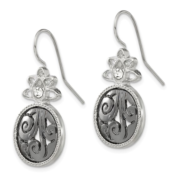 1928 Jewelry Silver-tone and Black-plated Filigree Clear Crystal Dangle Earrings