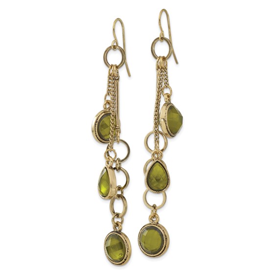 1928 Jewelry Brass-tone Green Faceted Crystal Long Dangle Earrings