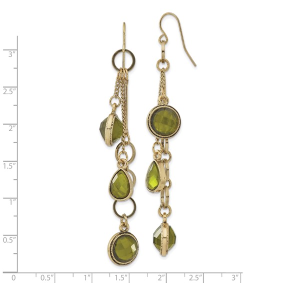 1928 Jewelry Brass-tone Green Faceted Crystal Long Dangle Earrings